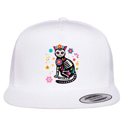 Dia De Los Muertos Cat Mexican Sugar Skull Day Of Dead Flatbill Hat
