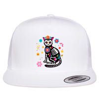 Dia De Los Muertos Cat Mexican Sugar Skull Day Of Dead Flat Bill Trucker Hat