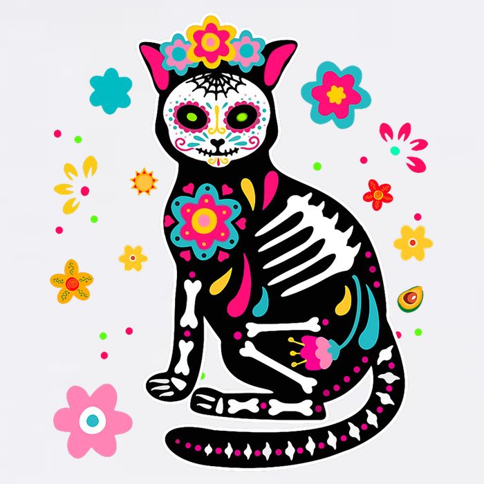 Dia De Los Muertos Cat Mexican Sugar Skull Day Of Dead Flat Bill Trucker Hat