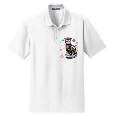 Dia De Los Muertos Cat Mexican Sugar Skull Day Of Dead Dry Zone Grid Polo