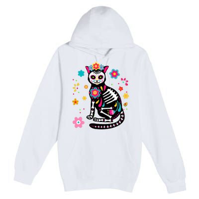 Dia De Los Muertos Cat Mexican Sugar Skull Day Of Dead Premium Pullover Hoodie