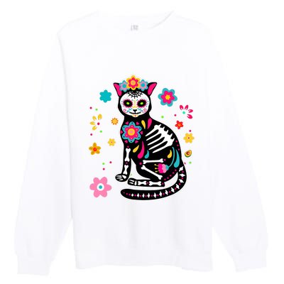 Dia De Los Muertos Cat Mexican Sugar Skull Day Of Dead Premium Crewneck Sweatshirt