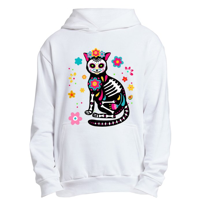 Dia De Los Muertos Cat Mexican Sugar Skull Day Of Dead Urban Pullover Hoodie