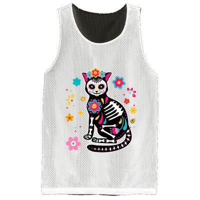 Dia De Los Muertos Cat Mexican Sugar Skull Day Of Dead Mesh Reversible Basketball Jersey Tank