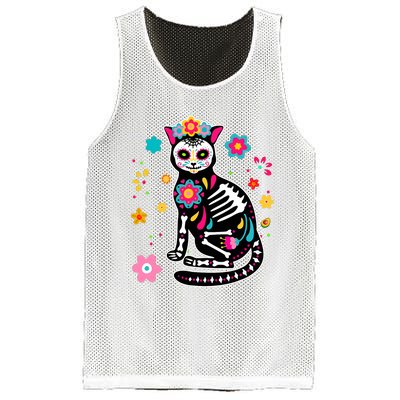 Dia De Los Muertos Cat Mexican Sugar Skull Day Of Dead Mesh Reversible Basketball Jersey Tank