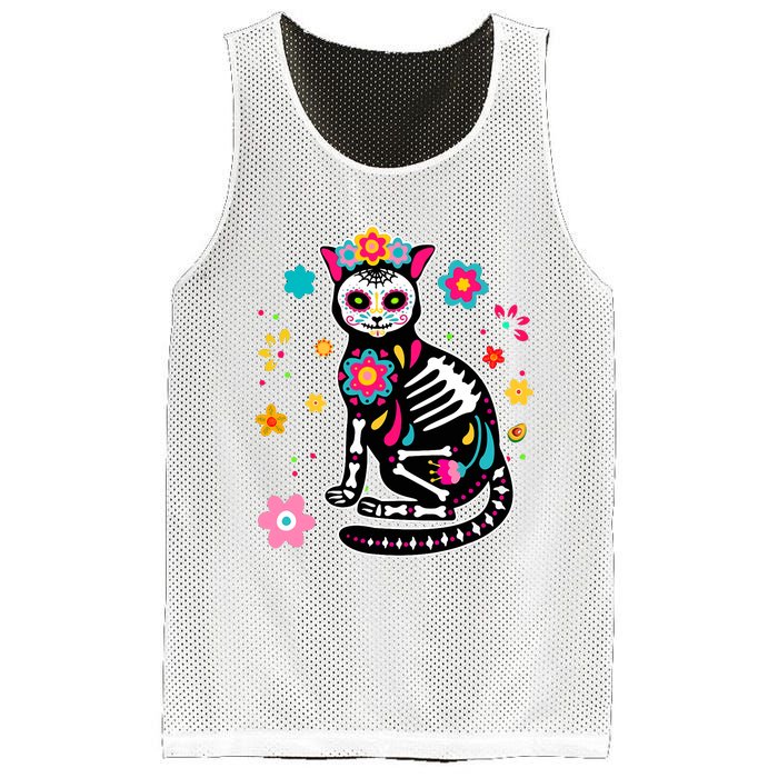 Dia De Los Muertos Cat Mexican Sugar Skull Day Of Dead Mesh Reversible Basketball Jersey Tank