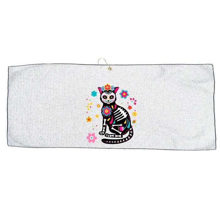 Dia De Los Muertos Cat Mexican Sugar Skull Day Of Dead Large Microfiber Waffle Golf Towel