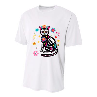 Dia De Los Muertos Cat Mexican Sugar Skull Day Of Dead Youth Performance Sprint T-Shirt