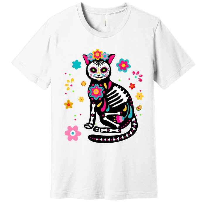 Dia De Los Muertos Cat Mexican Sugar Skull Day Of Dead Premium T-Shirt