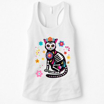 Dia De Los Muertos Cat Mexican Sugar Skull Day Of Dead Womens Tank Top
