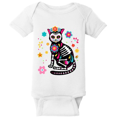 Dia De Los Muertos Cat Mexican Sugar Skull Day Of Dead Baby Bodysuit