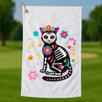 Dia De Los Muertos Cat Mexican Sugar Skull Day Of Dead Golf Towel