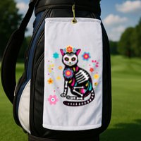 Dia De Los Muertos Cat Mexican Sugar Skull Day Of Dead Golf Towel