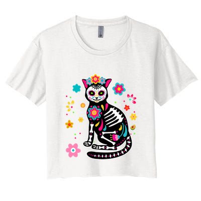Dia De Los Muertos Cat Mexican Sugar Skull Day Of Dead Crop Top