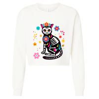 Dia De Los Muertos Cat Mexican Sugar Skull Day Of Dead Cropped Pullover Crew