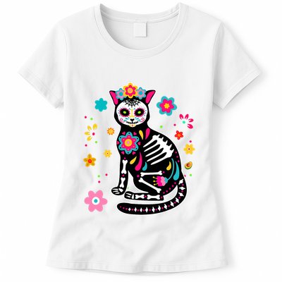 Dia De Los Muertos Cat Mexican Sugar Skull Day Of Dead Womens T-Shirt