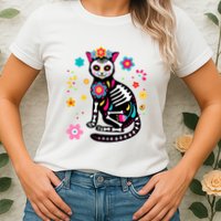 Dia De Los Muertos Cat Mexican Sugar Skull Day Of Dead Womens T-Shirt