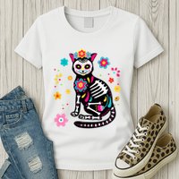 Dia De Los Muertos Cat Mexican Sugar Skull Day Of Dead Womens T-Shirt