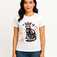 Dia De Los Muertos Cat Mexican Sugar Skull Day Of Dead Womens T-Shirt