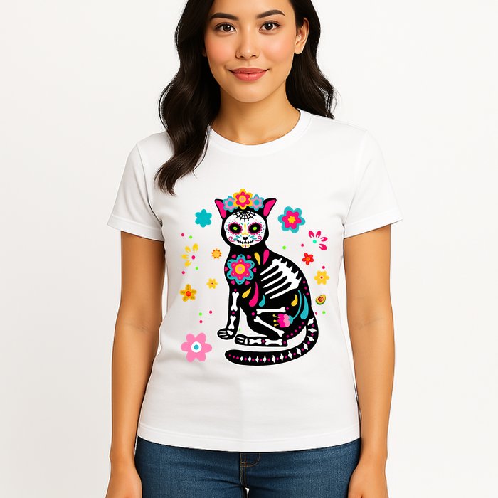 Dia De Los Muertos Cat Mexican Sugar Skull Day Of Dead Womens T-Shirt