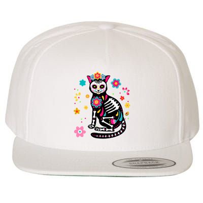 Dia De Los Muertos Cat Mexican Sugar Skull Day Of Dead Wool Snapback Cap