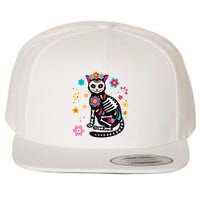 Dia De Los Muertos Cat Mexican Sugar Skull Day Of Dead Wool Snapback Cap