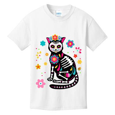 Dia De Los Muertos Cat Mexican Sugar Skull Day Of Dead Kids T-Shirt