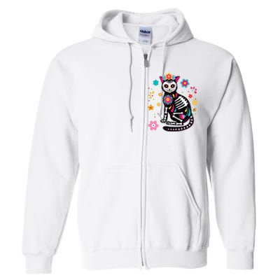 Dia De Los Muertos Cat Mexican Sugar Skull Day Of Dead Full Zip Hoodie