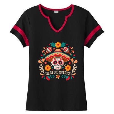 Dia De Los Muertos Day Of Dead Mexican Ladies Halftime Notch Neck Tee