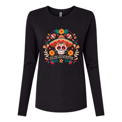 Dia De Los Muertos Day Of Dead Mexican Womens Cotton Relaxed Long Sleeve T-Shirt