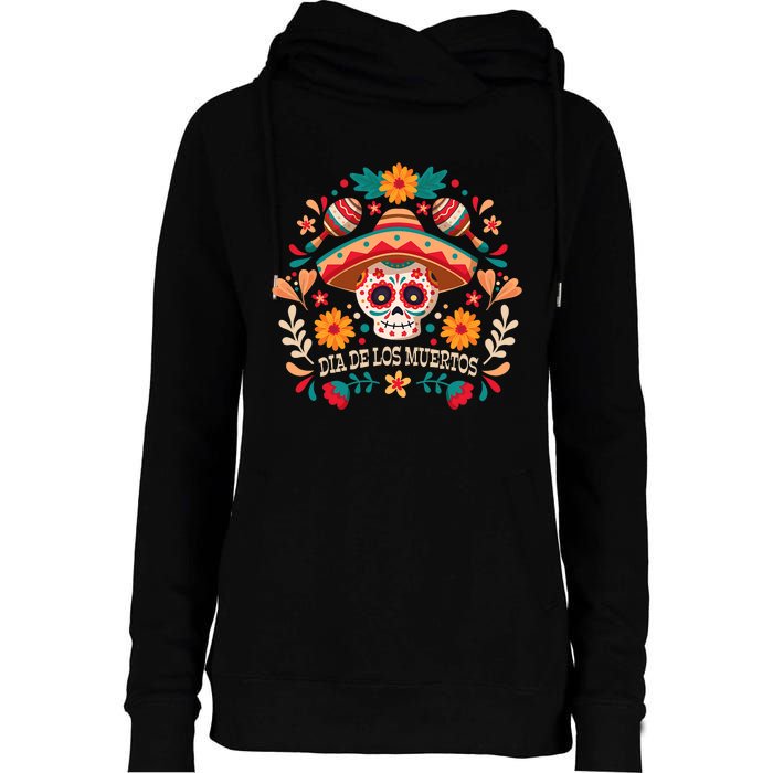 Dia De Los Muertos Day Of Dead Mexican Womens Funnel Neck Pullover Hood