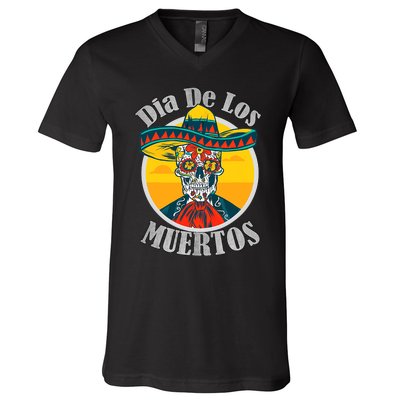 Dia De Los Muertos Day Of The Dead Skull Costume Halloween V-Neck T-Shirt