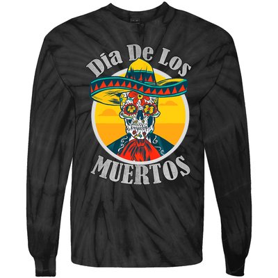 Dia De Los Muertos Day Of The Dead Skull Costume Halloween Tie-Dye Long Sleeve Shirt