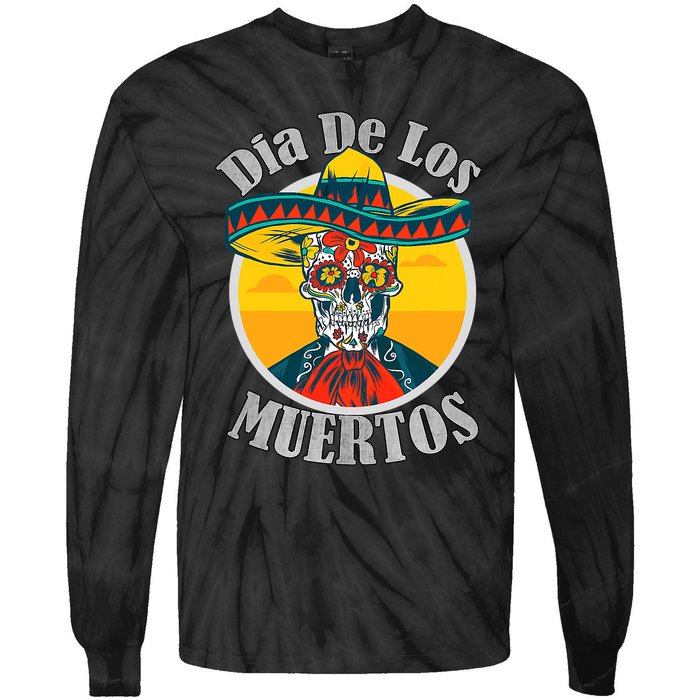 Dia De Los Muertos Day Of The Dead Skull Costume Halloween Tie-Dye Long Sleeve Shirt