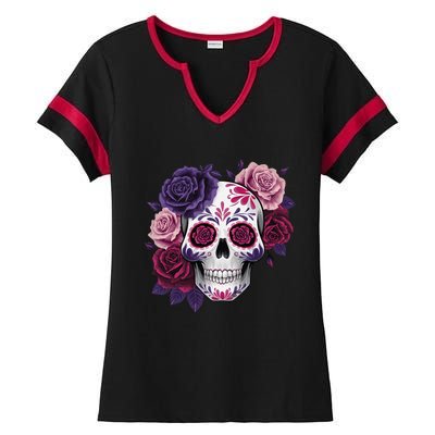 Dia De Los Muertos Costume Day Of The Dead Sugar Skull Gift Ladies Halftime Notch Neck Tee