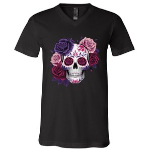 Dia De Los Muertos Costume Day Of The Dead Sugar Skull Gift V-Neck T-Shirt