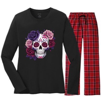 Dia De Los Muertos Costume Day Of The Dead Sugar Skull Gift Women's Long Sleeve Flannel Pajama Set 