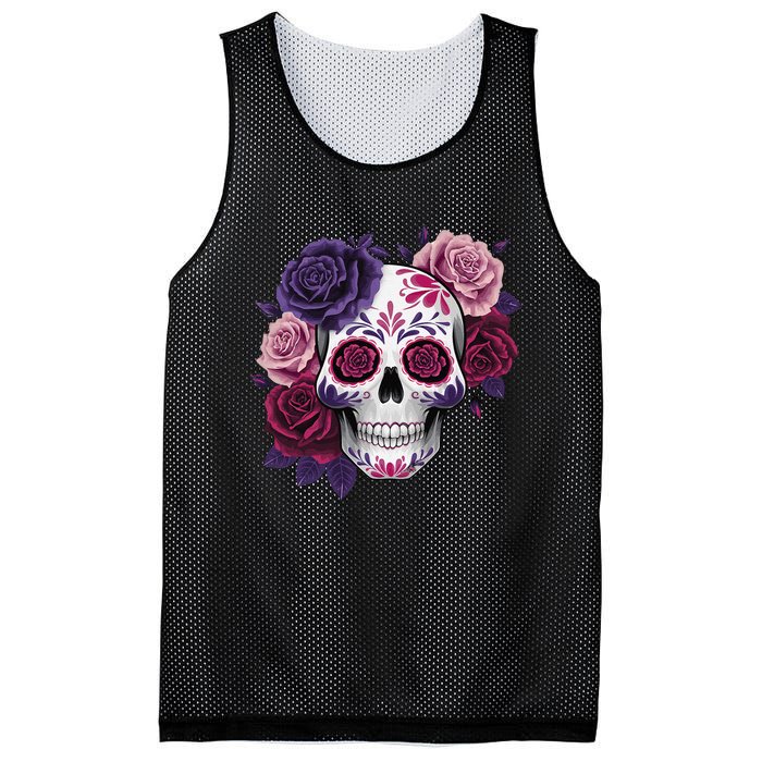 Dia De Los Muertos Costume Day Of The Dead Sugar Skull Gift Mesh Reversible Basketball Jersey Tank