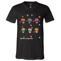 Dia De Los Muertos Day Of The Dead Sugar Skull Teacher V-Neck T-Shirt