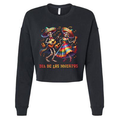 Dia De Los Muertos Dancing Skeletons Guitar Day Of The Dead Gift Cropped Pullover Crew