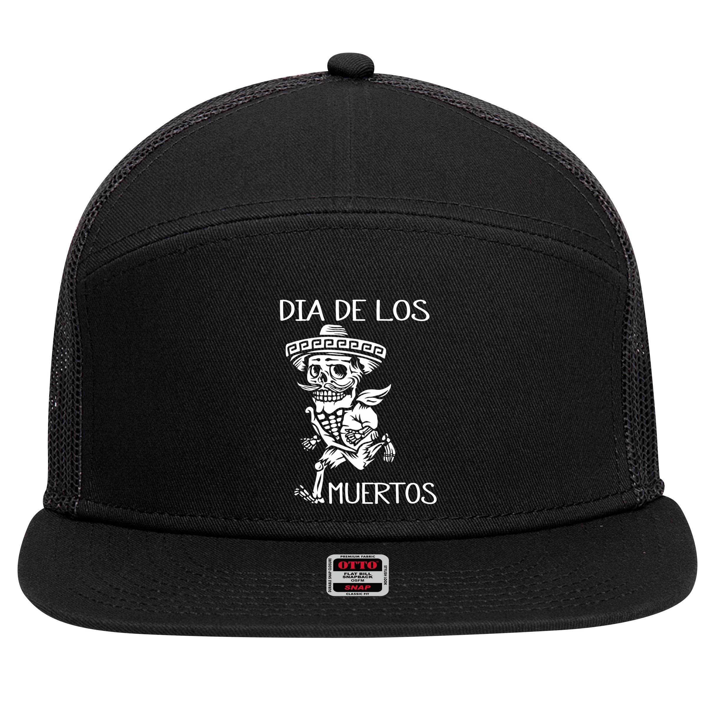 Dia De Los Muertos Funny Day Of The Dead Hanging Skulls 7 Panel Mesh Trucker Snapback Hat