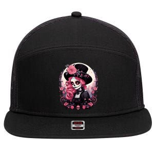 Dia De Los Muertos La Catrina Day Of The Dead 7 Panel Mesh Trucker Snapback Hat