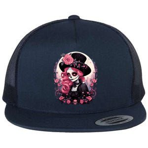 Dia De Los Muertos La Catrina Day Of The Dead Flat Bill Trucker Hat