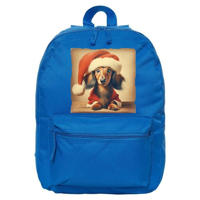 Dachshund Dog Lover Christmas Xmas Santa Family Holiday Gift 16 in Basic Backpack