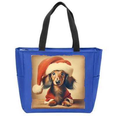 Dachshund Dog Lover Christmas Xmas Santa Family Holiday Gift Zip Tote Bag