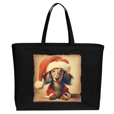 Dachshund Dog Lover Christmas Xmas Santa Family Holiday Gift Cotton Canvas Jumbo Tote