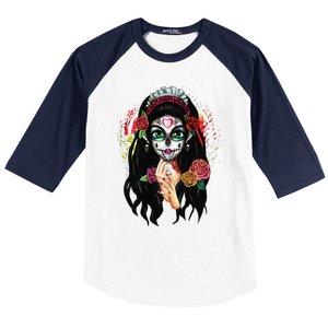 DíA De Los Muertos La Catrina Day Of The Dead Sugar Skull Baseball Sleeve Shirt