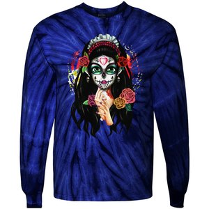 DíA De Los Muertos La Catrina Day Of The Dead Sugar Skull Tie-Dye Long Sleeve Shirt