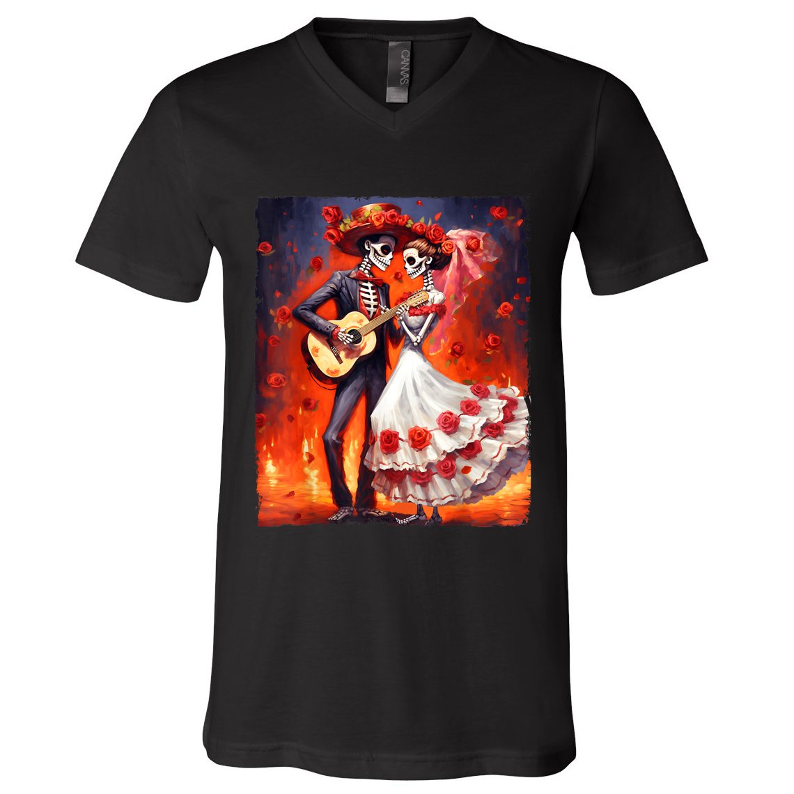 Dia De Los Muertos Skeletons Dancing Mexican Day Of The Dead V-Neck T-Shirt
