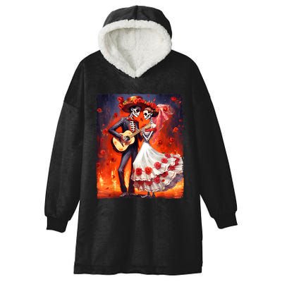 Dia De Los Muertos Skeletons Dancing Mexican Day Of The Dead Hooded Wearable Blanket